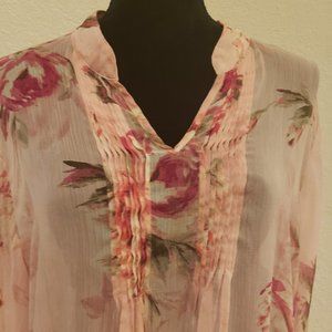 Susan Graver Pink Floral  Sheer Top Size 1X